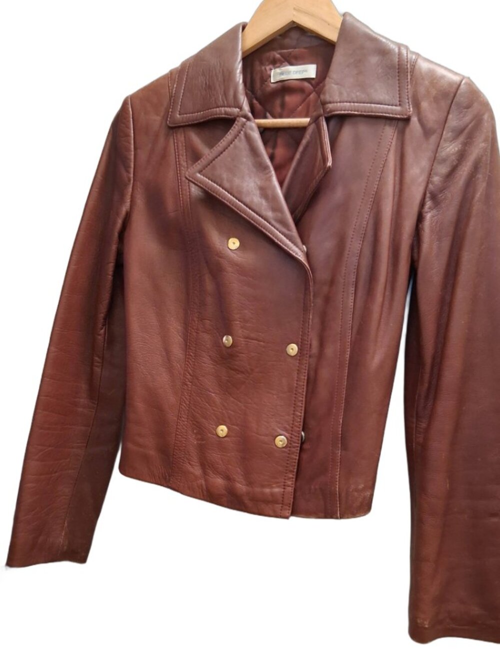 ITALIAN LEATHER JACKET WITH GOLD STUD BUTTONS (Luxurious Vintage)